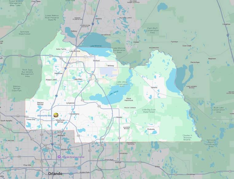 Image is a map showing Seminole County Florida